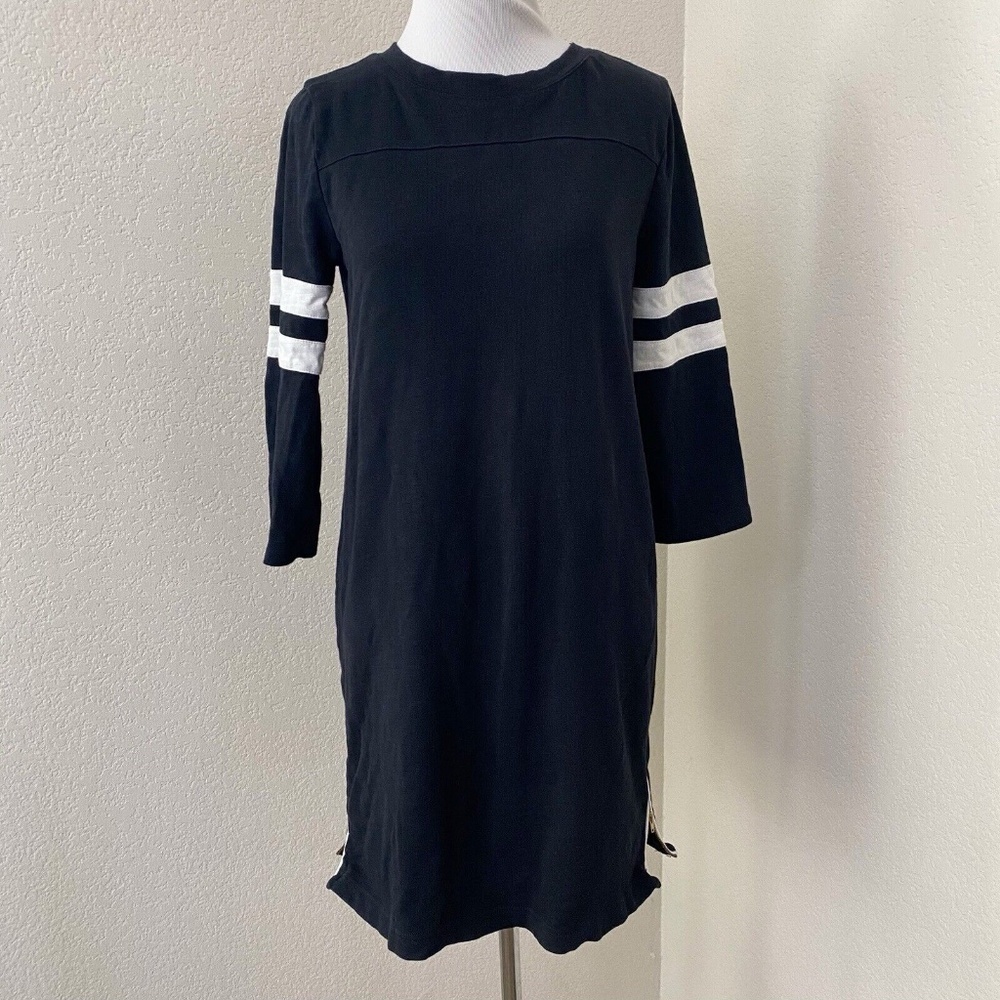 J Crew Factory Varsity Sweatshirt Dress Size XS Black 3/4 Sleeve